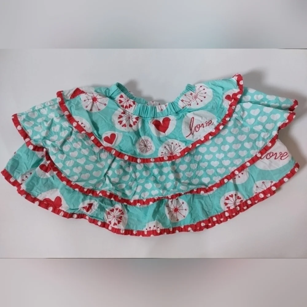 Love Theme Jelly The Pug 3 Tier Circle Skirt Aqua & Red Design Snowflake Size 6X